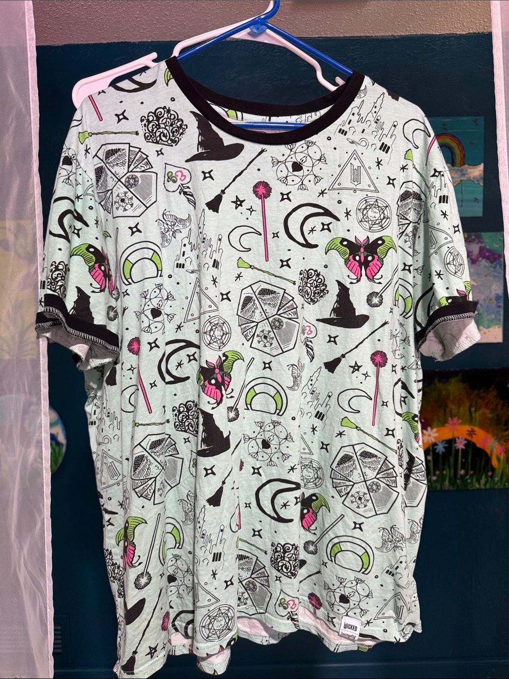 Loungefly Mint Green Short Sleeve Tee with Black Trim and Pink & Green Accents